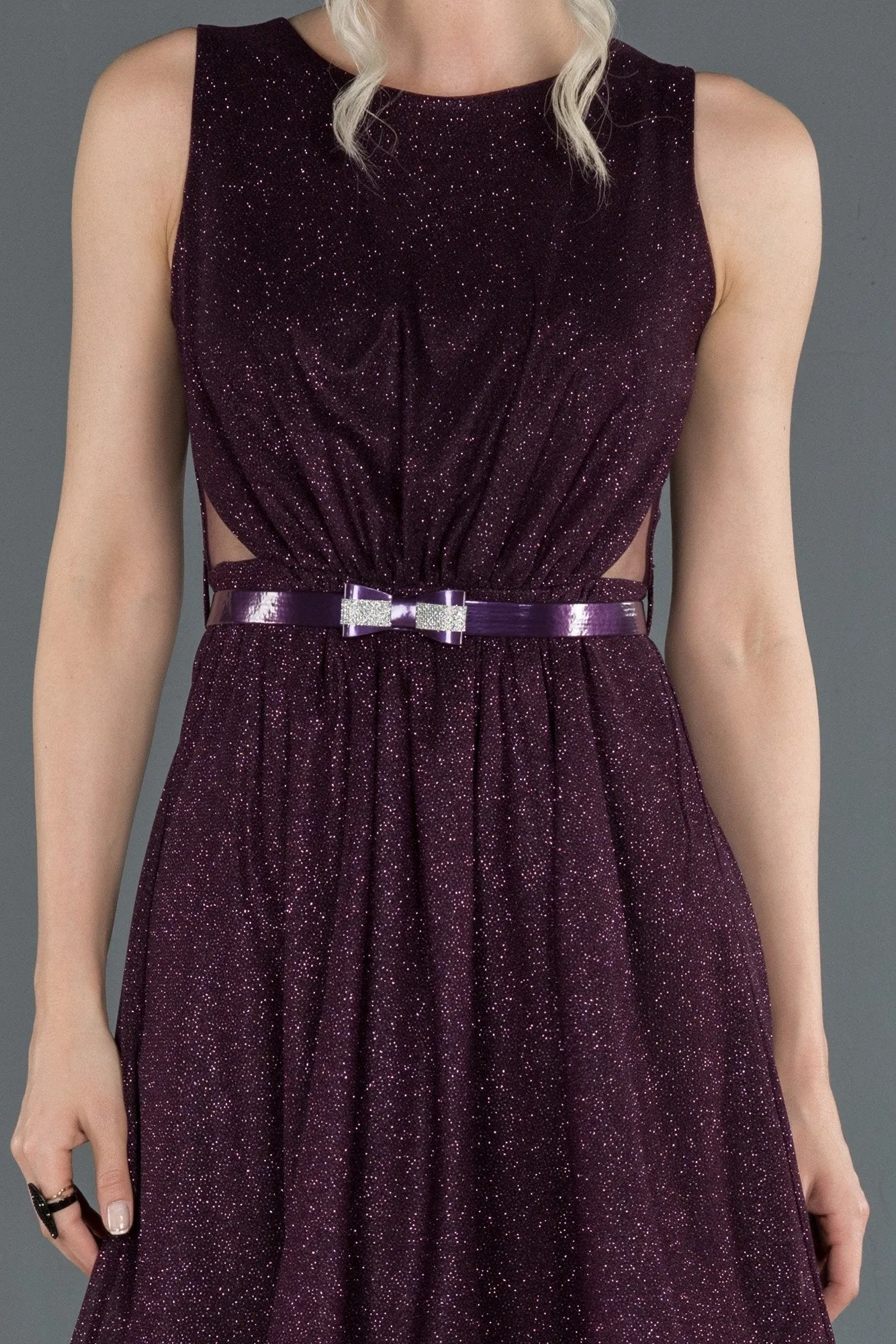 17059 Dark Purple Shimmer Hi-Low Dress