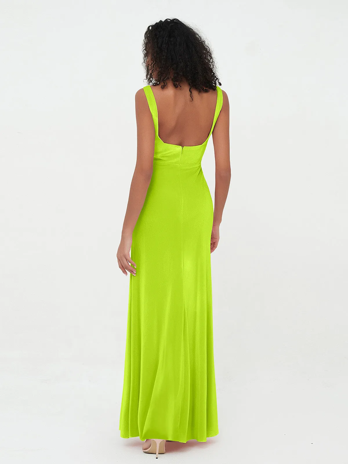 Bateau Neck Mermaid Long Velvet Dresses Lime Green