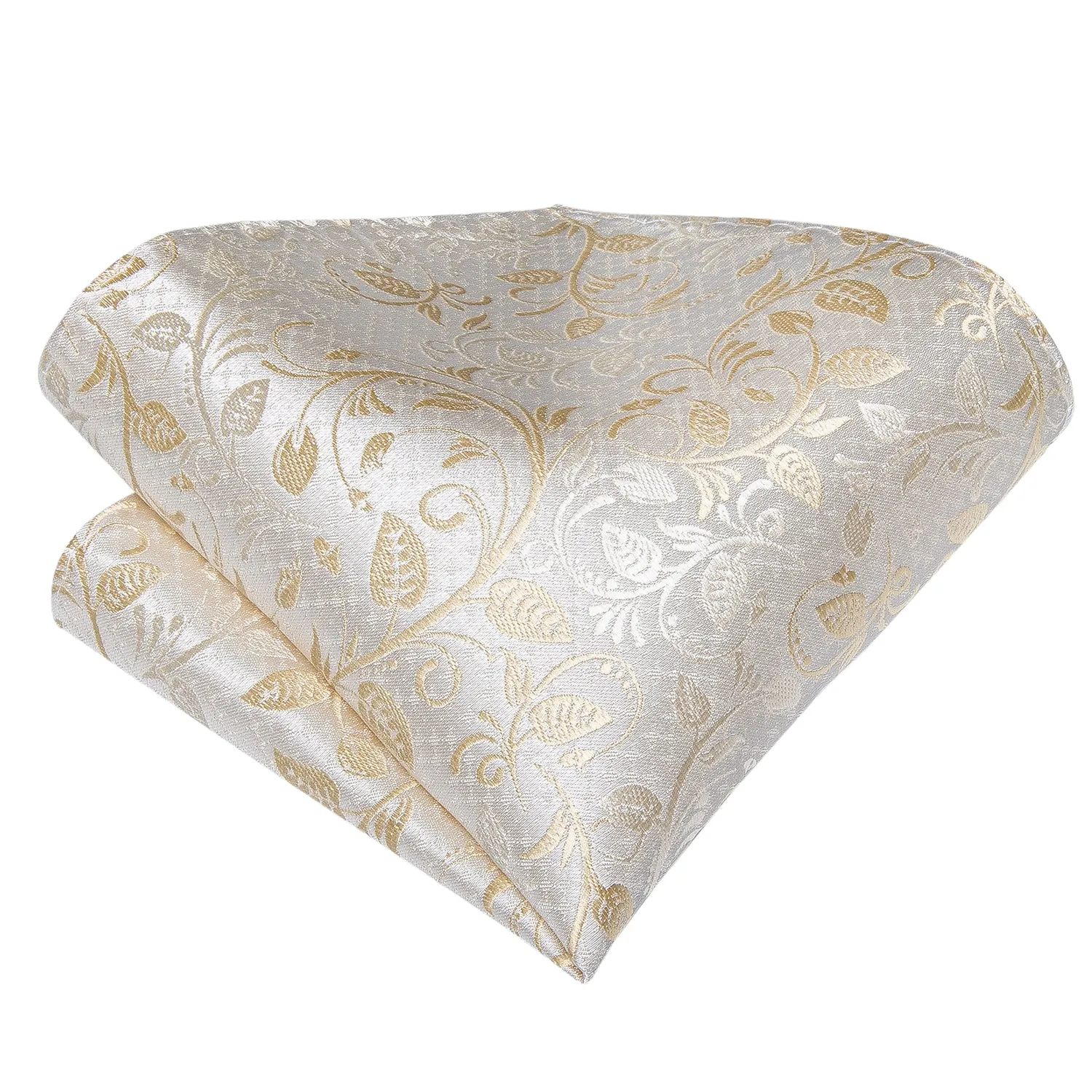 Beige Silk Self-Bowtie Pocket Square Cufflinks Set