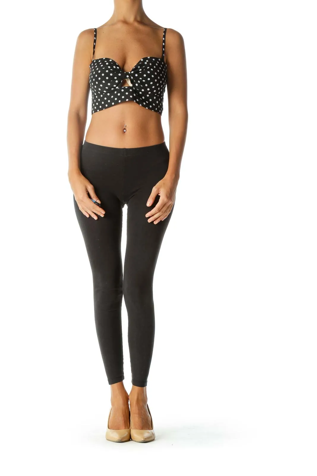 Black & White Polka-Dot Spaghetti Strap Cut-Out Cropped Tank