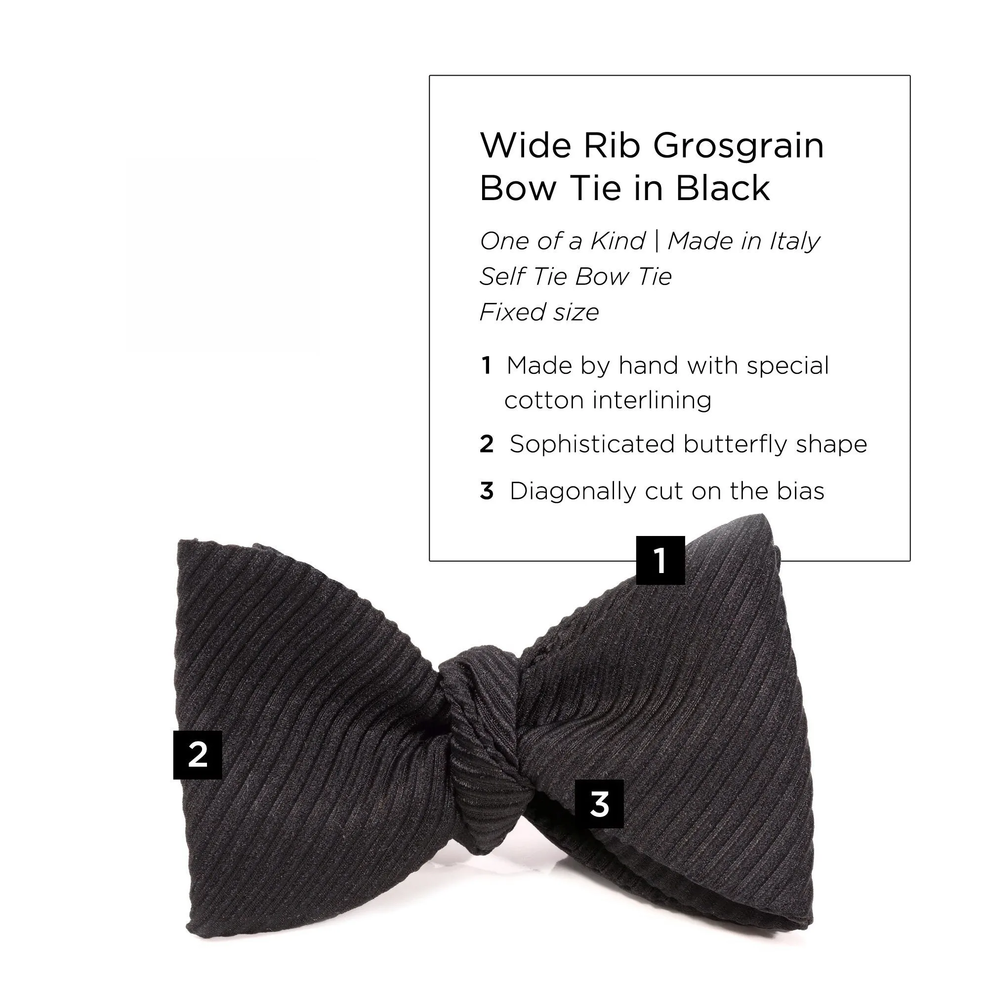 Black Single-End Wide Rib Grosgrain Bow Tie