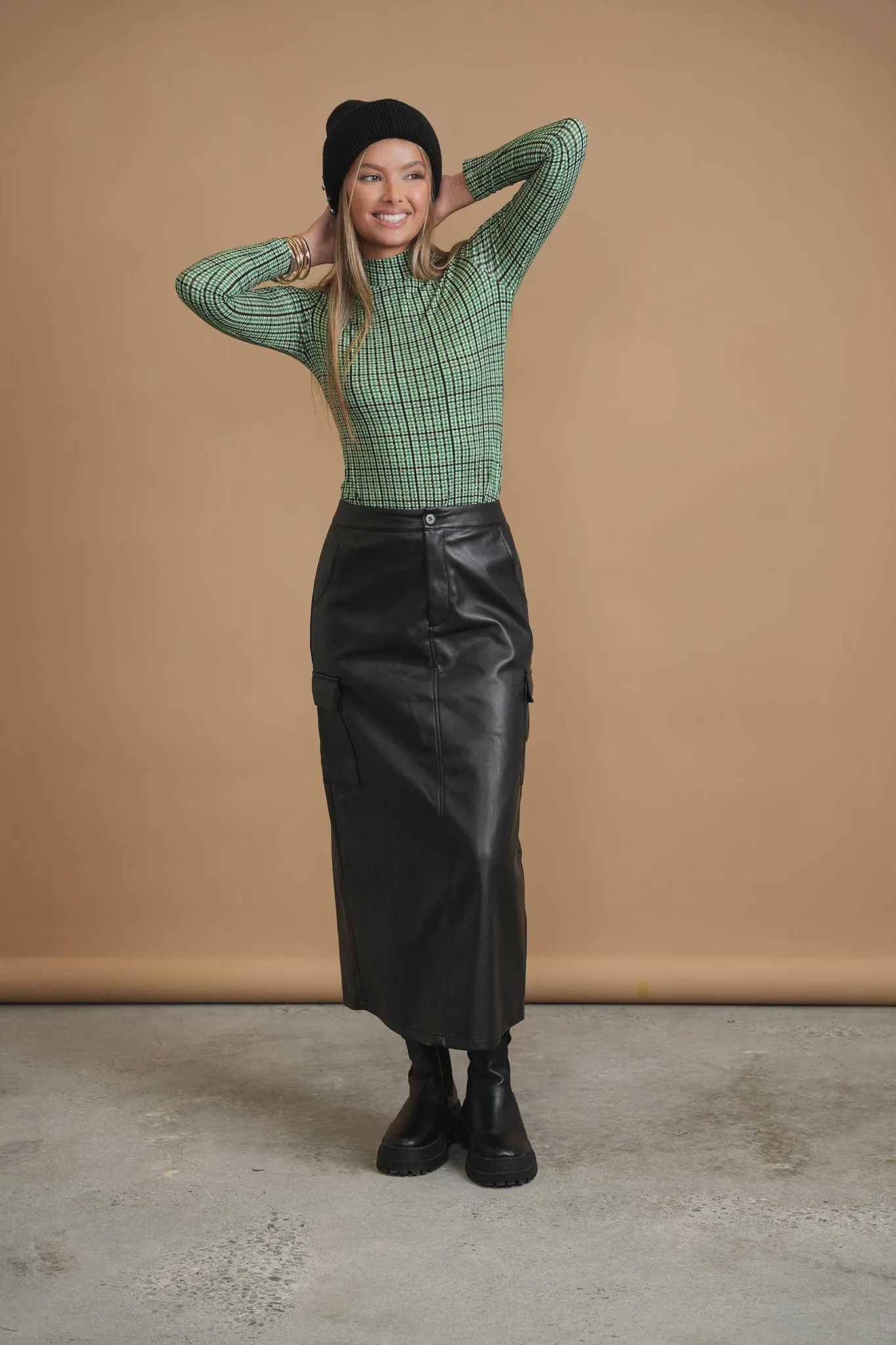 Bliss Cargo Skirt Black Leather