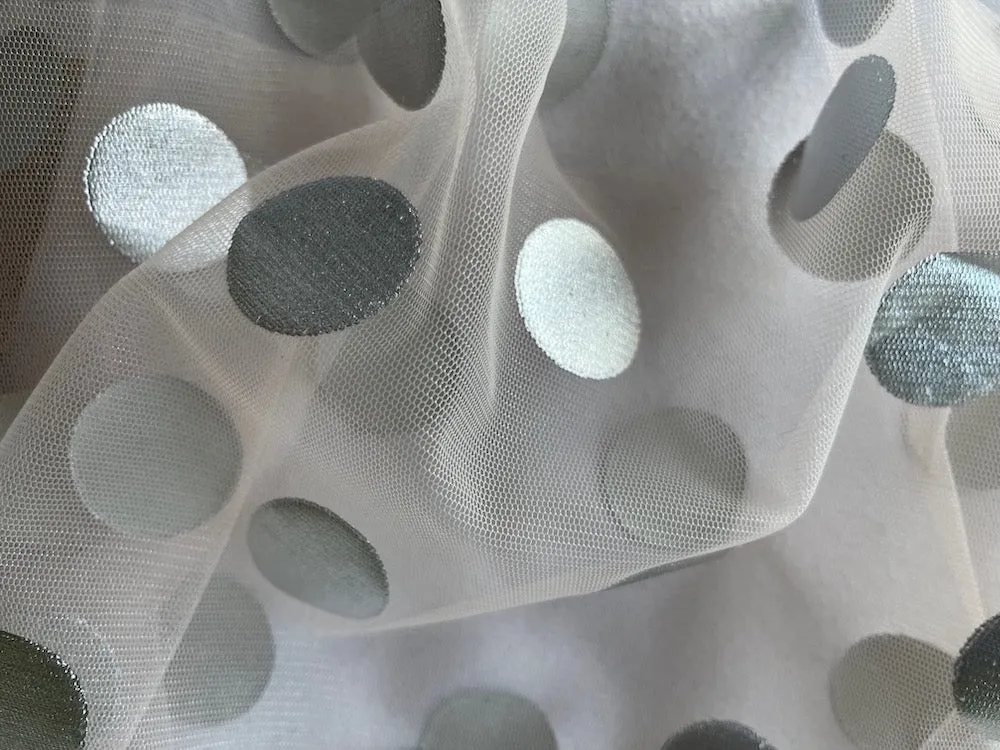 Couture 1" Silver Dots Pale Blush Nylon Tulle (Made in Italy)