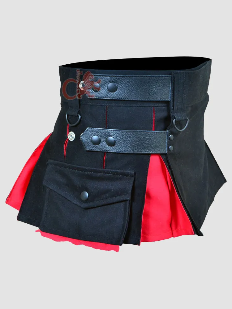 Deluxe Black and Red Hybrid Kilt for Girls