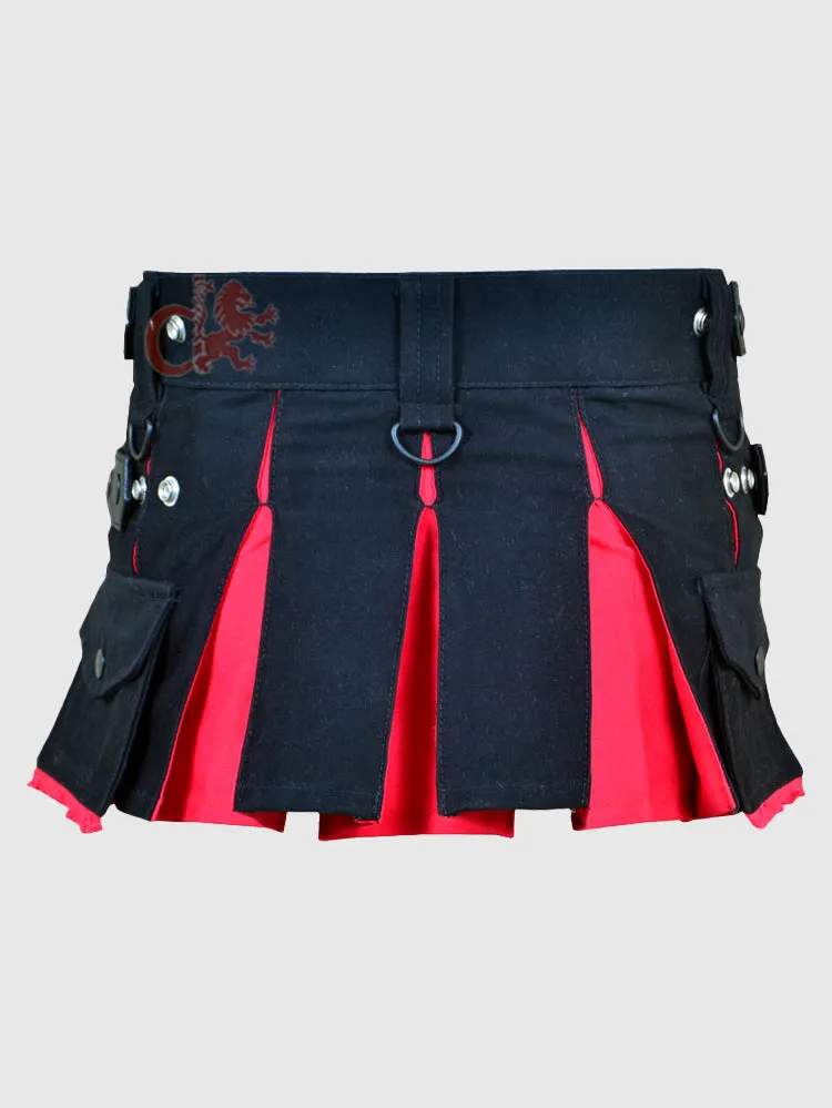 Deluxe Black and Red Hybrid Kilt for Girls