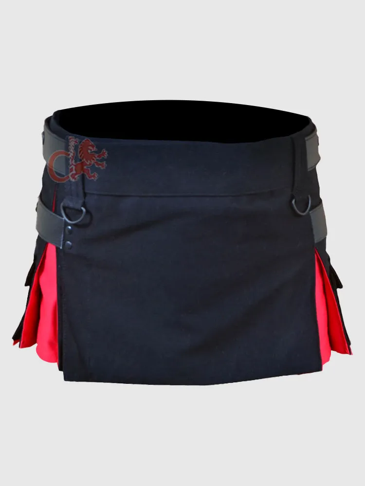 Deluxe Black and Red Hybrid Kilt for Girls