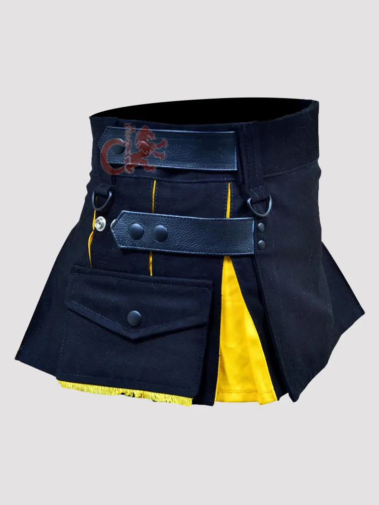 Deluxe Black and Yellow Hybrid Kilt for Girls