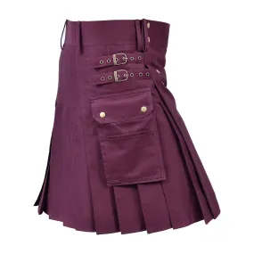 Deluxe Modern Fashion Maroon Utility Kilt For Men