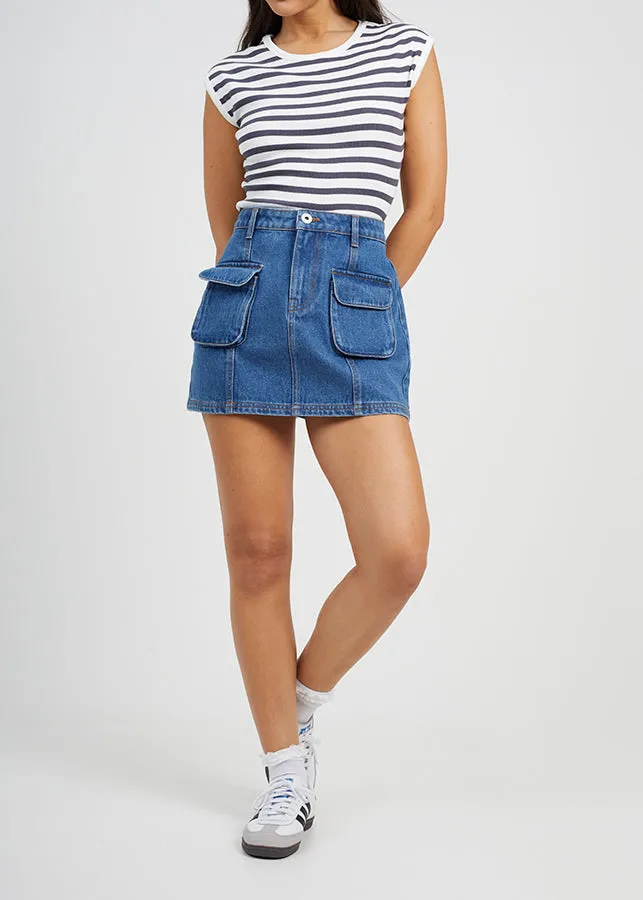 DENIM MINI SKIRT WITH UTILITY POCKETS