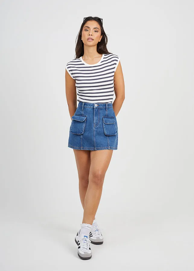 DENIM MINI SKIRT WITH UTILITY POCKETS