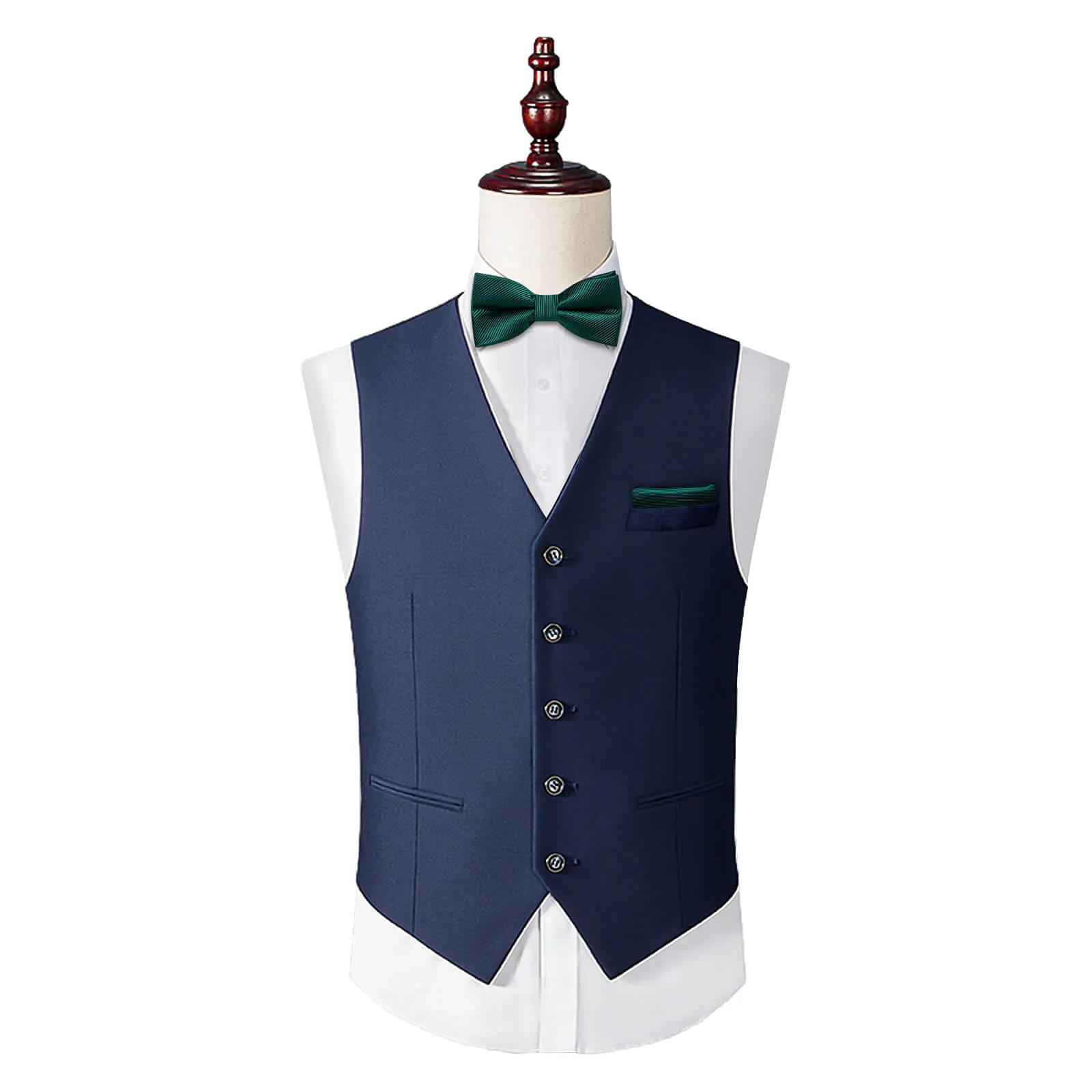 DiBanGu Kids Bow Tie Sapphire Pine Green Striped Silk Pre-Bow Tie Hanky Set