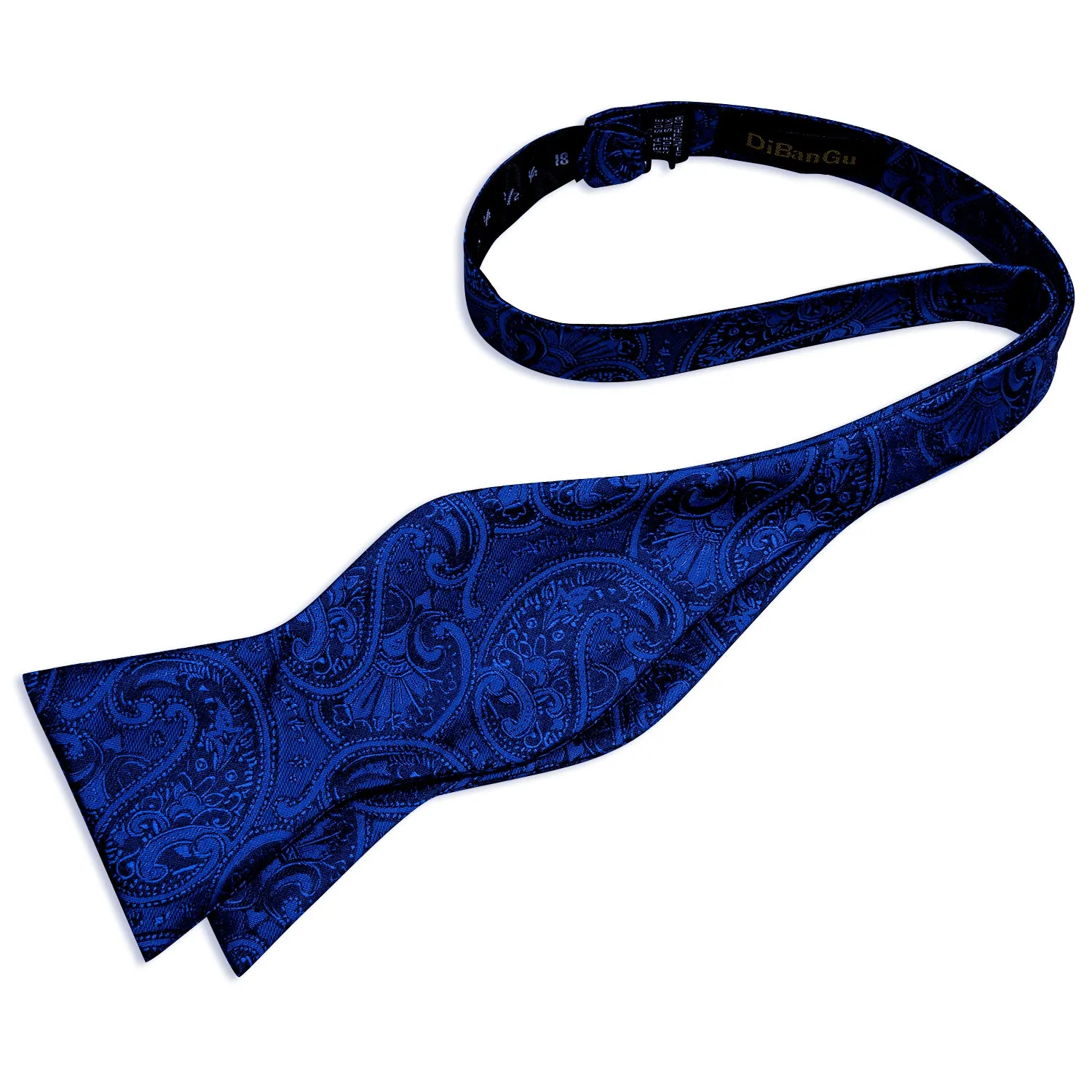 DiBanGu Mens Bow Tie Blue Paisley Silk Self-Bowtie Pocket Square Cufflinks Set