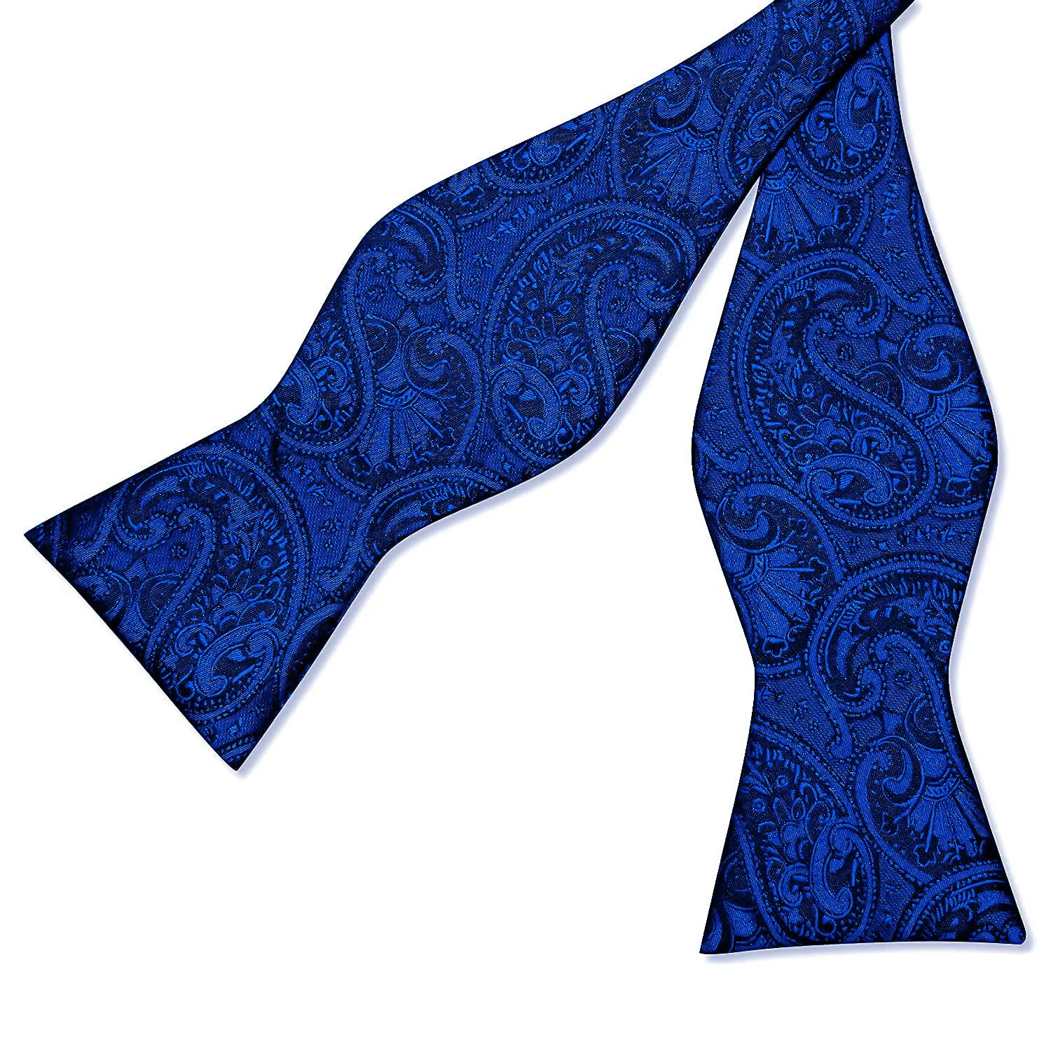 DiBanGu Mens Bow Tie Blue Paisley Silk Self-Bowtie Pocket Square Cufflinks Set