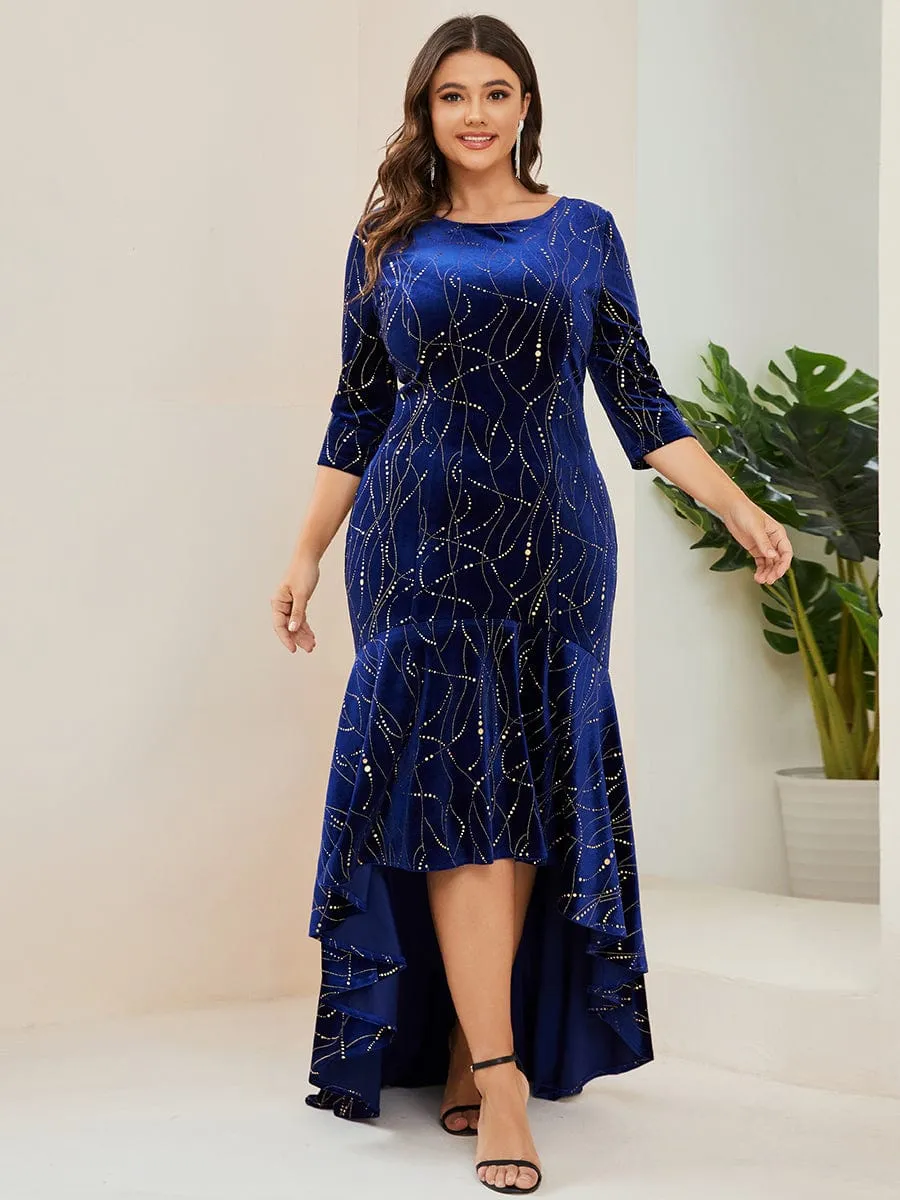 Elegant Plus Size Bodycon High-Low Formal Velvet Party Dress