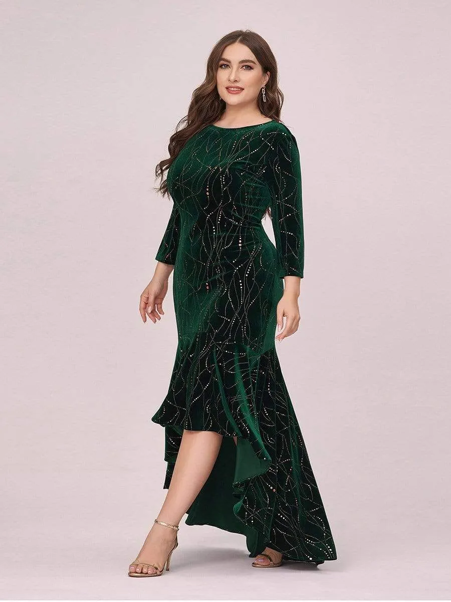 Elegant Plus Size Bodycon High-Low Formal Velvet Party Dress