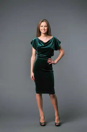 Emerald Velvet Dress Knee-length Draped Neck Wedding Guest Party Dresses Mother of the Bride Dresse