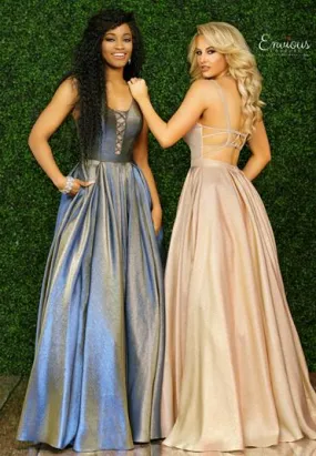 Envious Couture 1473 Size 8 Blush Iridescent Shimmer Prom Dress Pockets Backless Ballgown