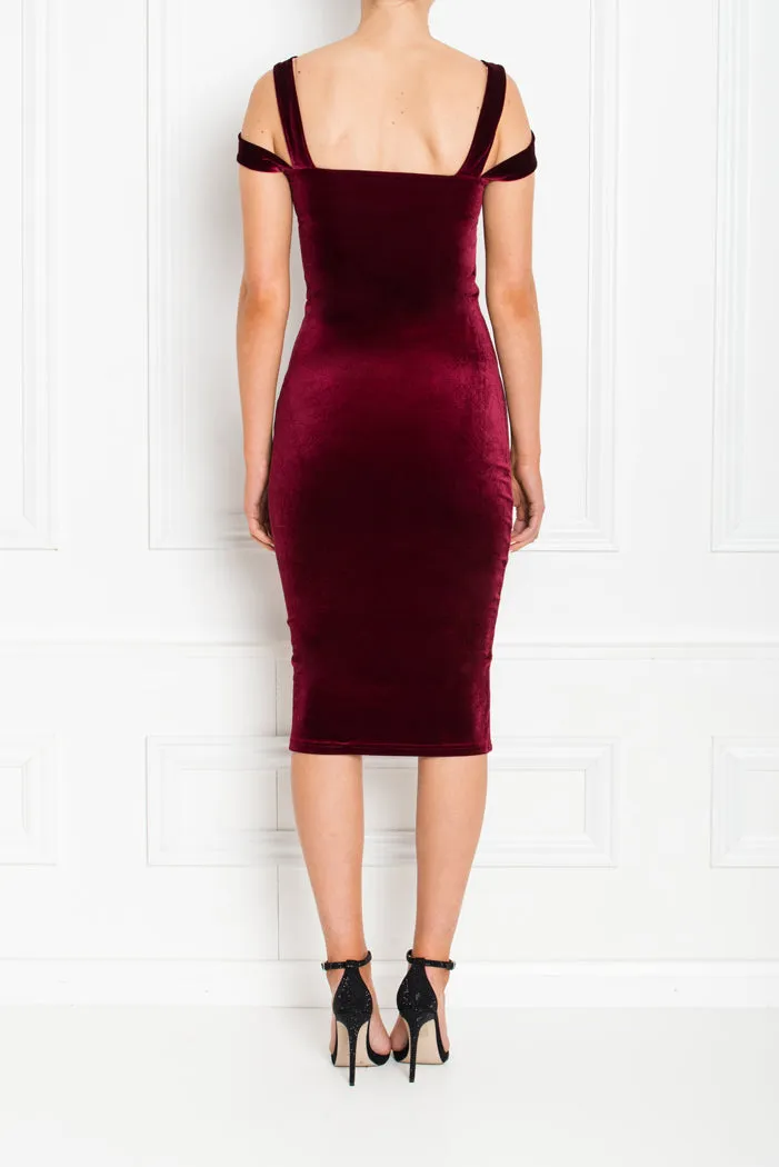 EVIE BERRY VELVET MIDI DRESS