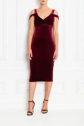 EVIE BERRY VELVET MIDI DRESS