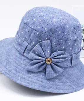 Fashion Blue Print Patchwork Bow Bucket Hat