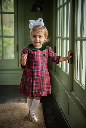 Girl's "Christmas Plaids" Pleated Buttons Dress