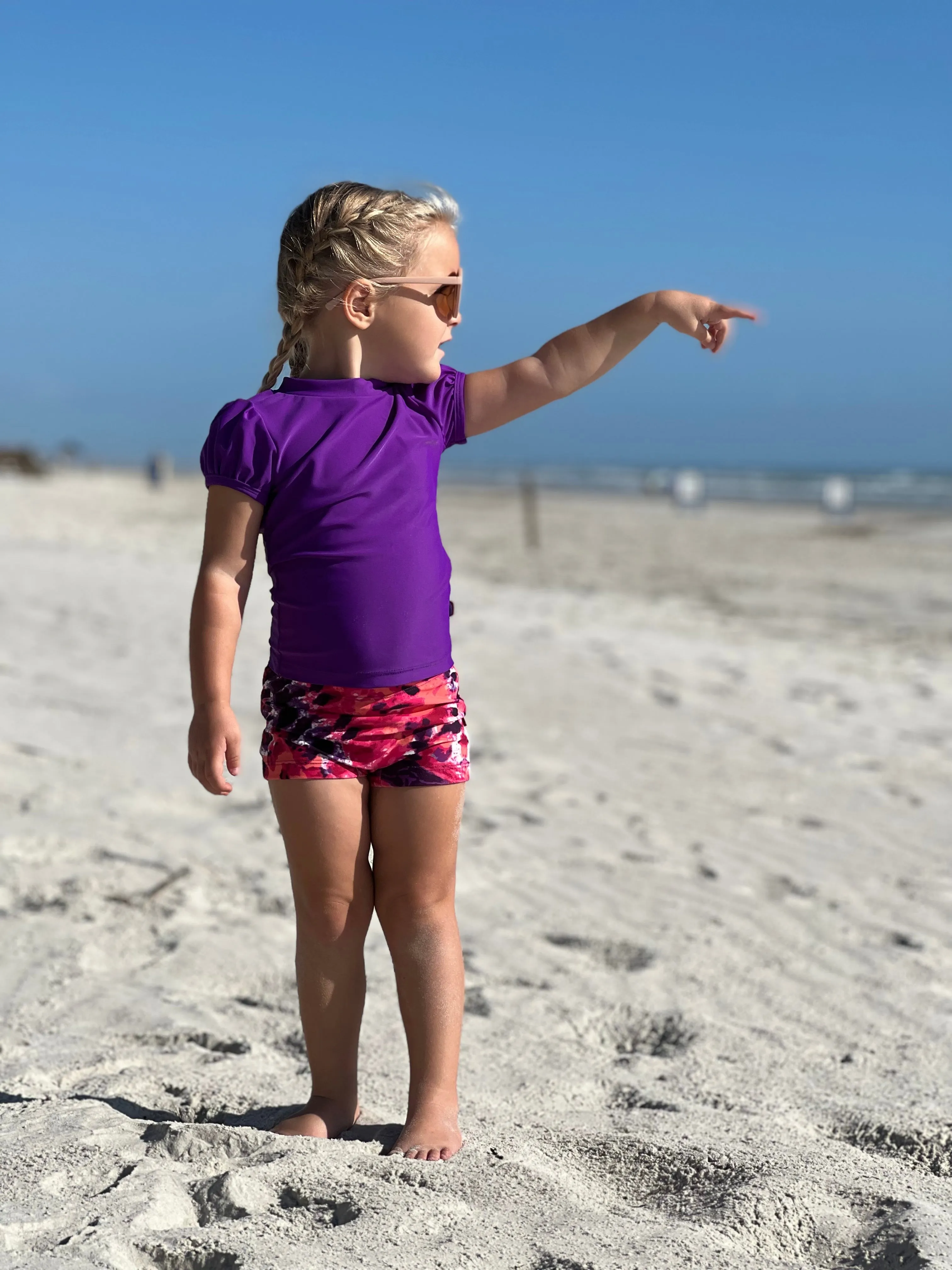 Girls UPF 50  Printed Swim Boy Shorts  | Sedona Blue