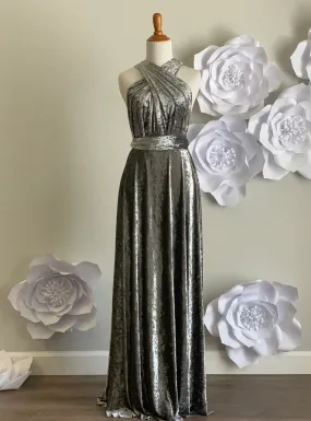 Grey Crushed Velvet Infinity Dress/ Wrap Convertible Bridesmaid Dress,J23-21