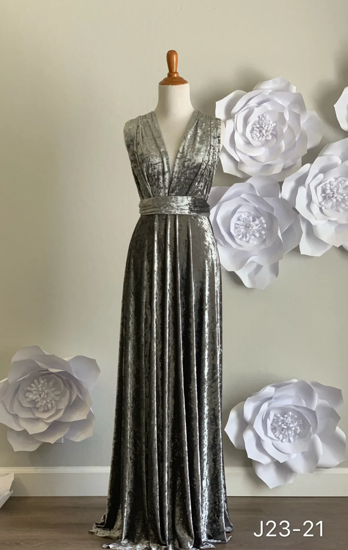 Grey Crushed Velvet Infinity Dress/ Wrap Convertible Bridesmaid Dress,J23-21