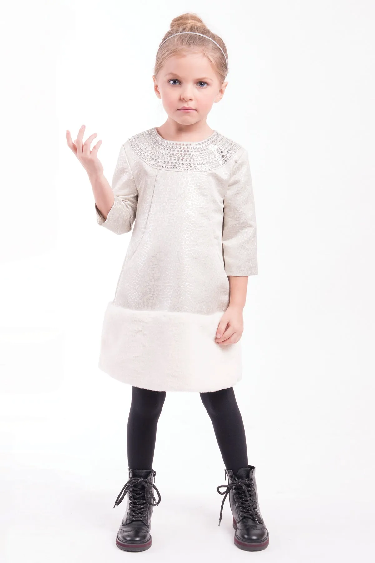 Imoga Nadia Girls Dress - Neige (Size 4 left)