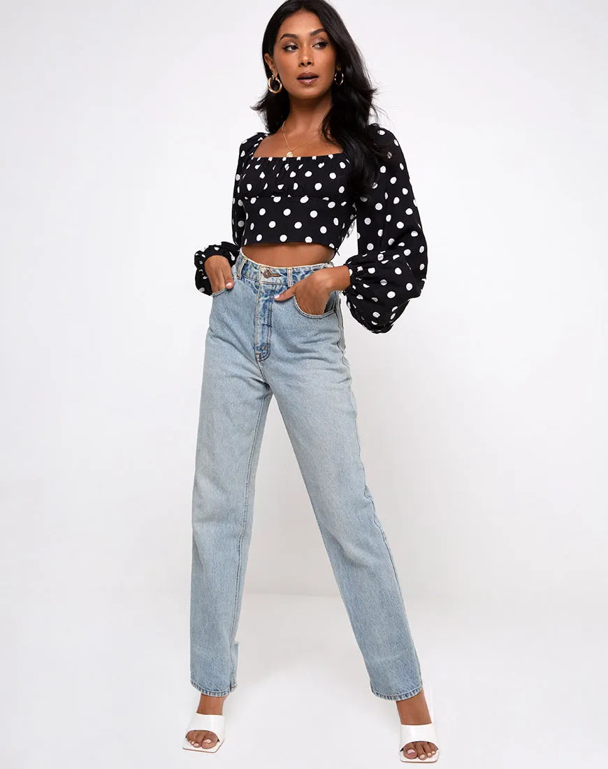 Irene Longsleeve Top in 80's Polka Black