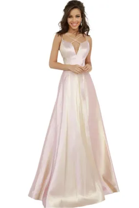 Jovani JVN3779 Size 12 Blush Long Iridescent Shimmer Prom Dress High Slit Backless V Neck