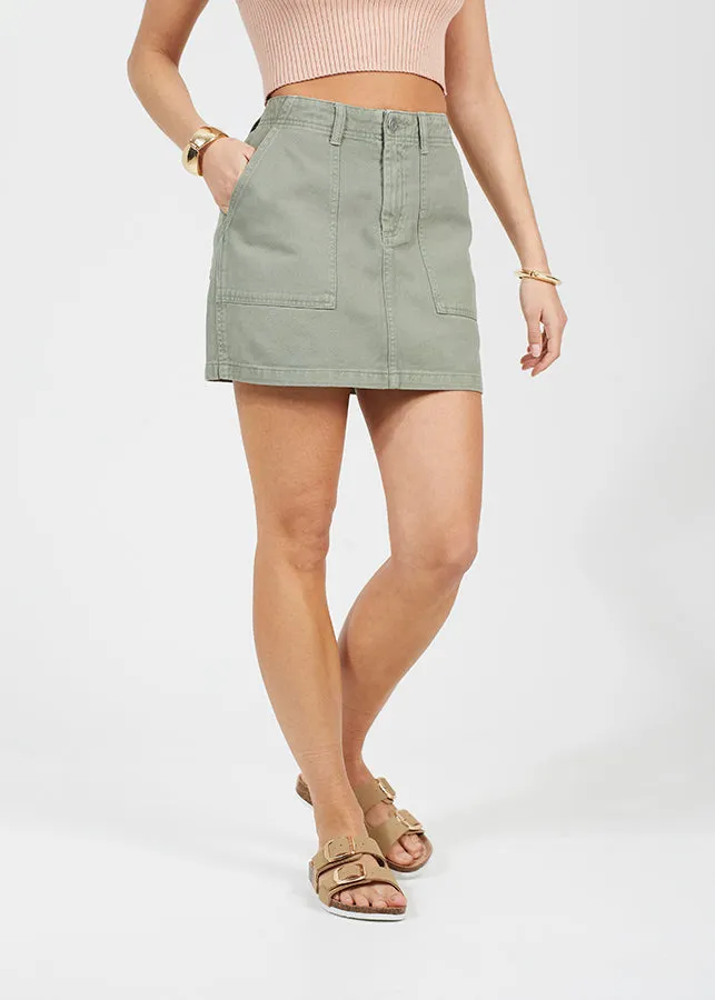 KHAKI DENIM UTILITY MINI SKIRT