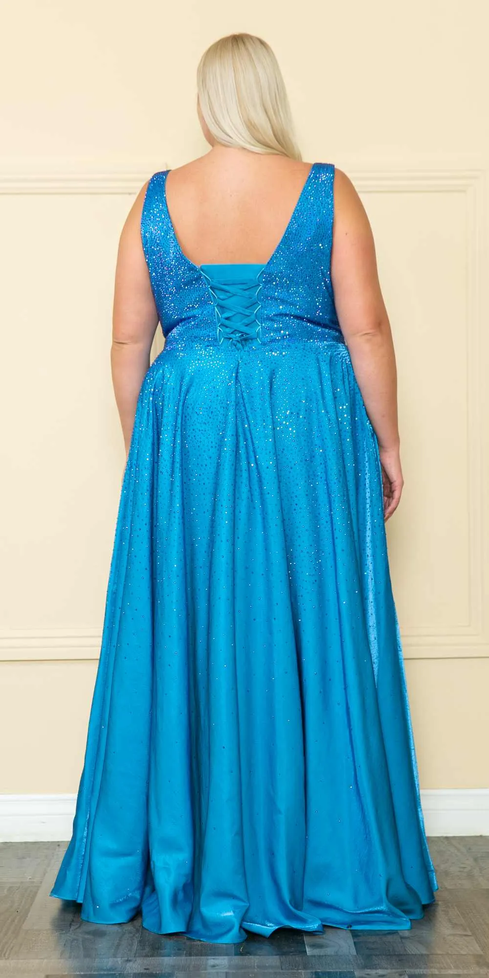 Lindas W1110 Iridescent Rhinestones Detail Full Length A-Line Dress with Pockets