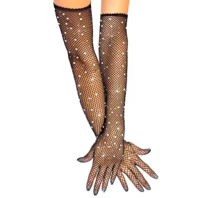 Long Rhinestone Fishnet Gloves