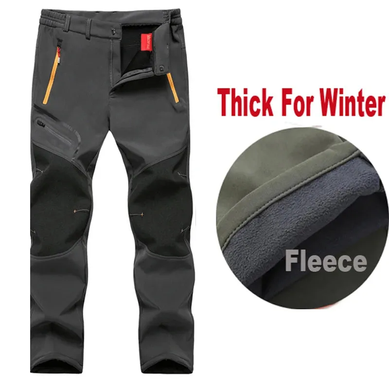 MAZEROUT Oversized Men Fleece Waterproof Pants For Winter