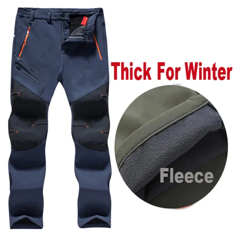 MAZEROUT Oversized Men Fleece Waterproof Pants For Winter