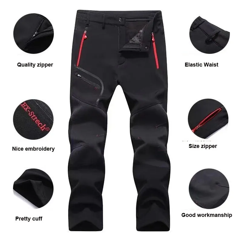 MAZEROUT Oversized Men Fleece Waterproof Pants For Winter