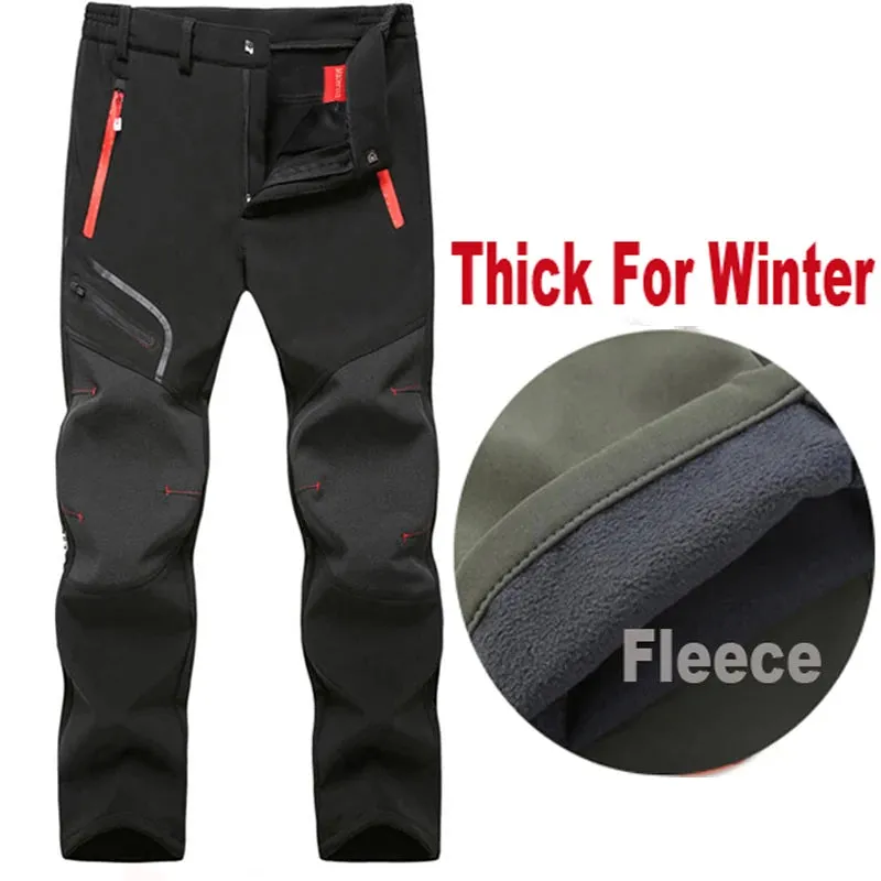 MAZEROUT Oversized Men Fleece Waterproof Pants For Winter