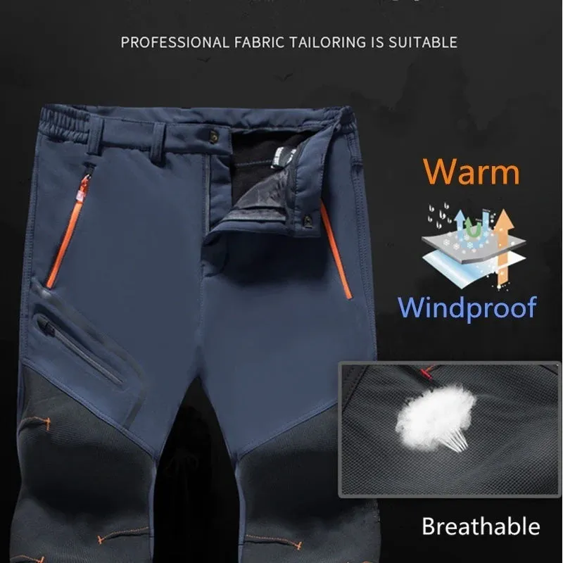 MAZEROUT Oversized Men Fleece Waterproof Pants For Winter