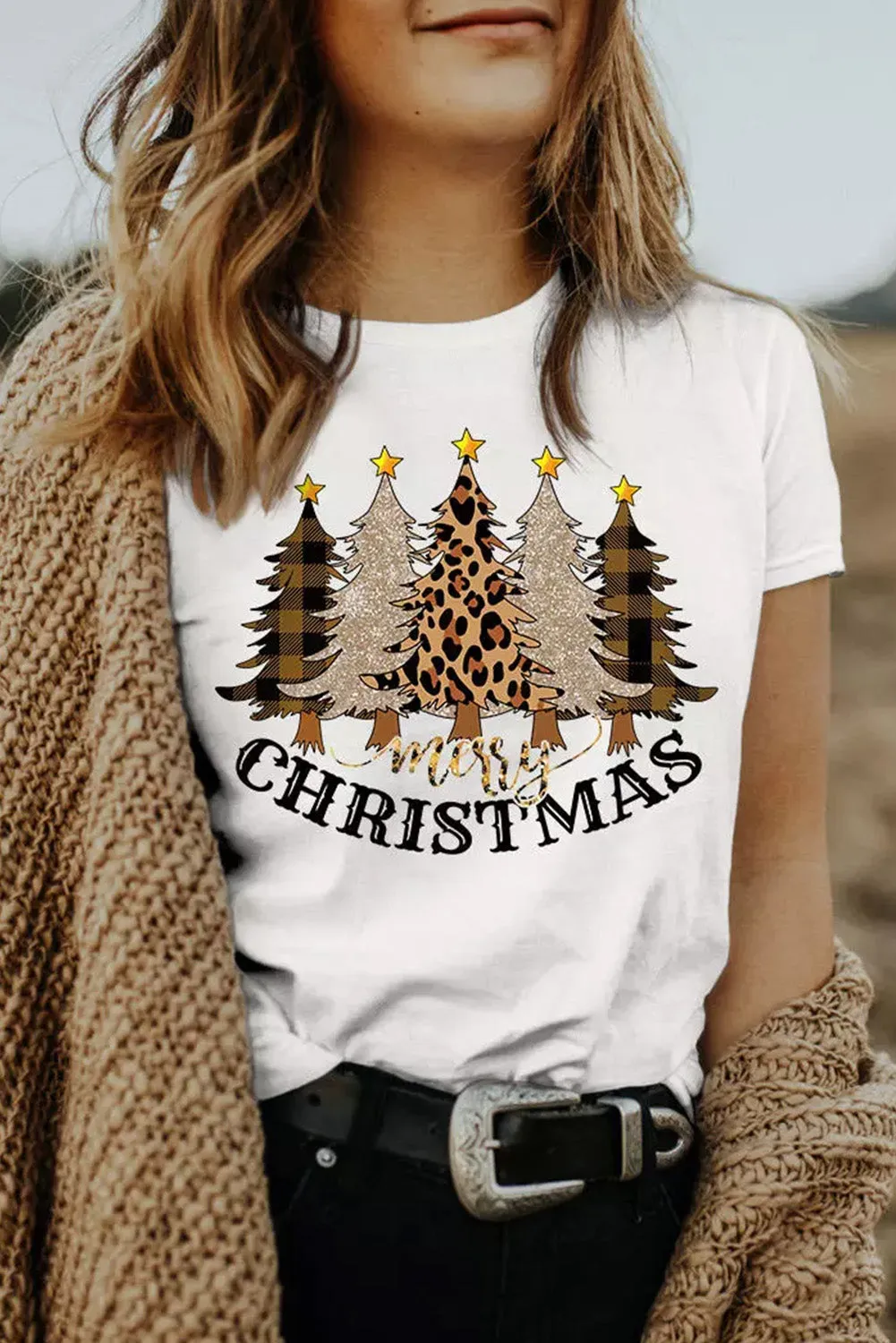 Merry Christmas Leopard Tree Print Pullover Sweatshirt