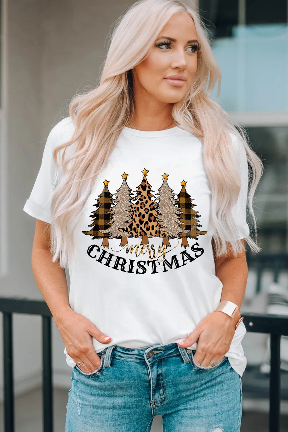 Merry Christmas Leopard Tree Print Pullover Sweatshirt