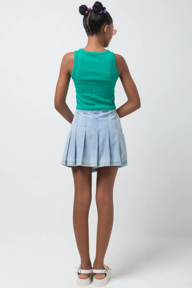 Pleated Denim Skirt Light Blue