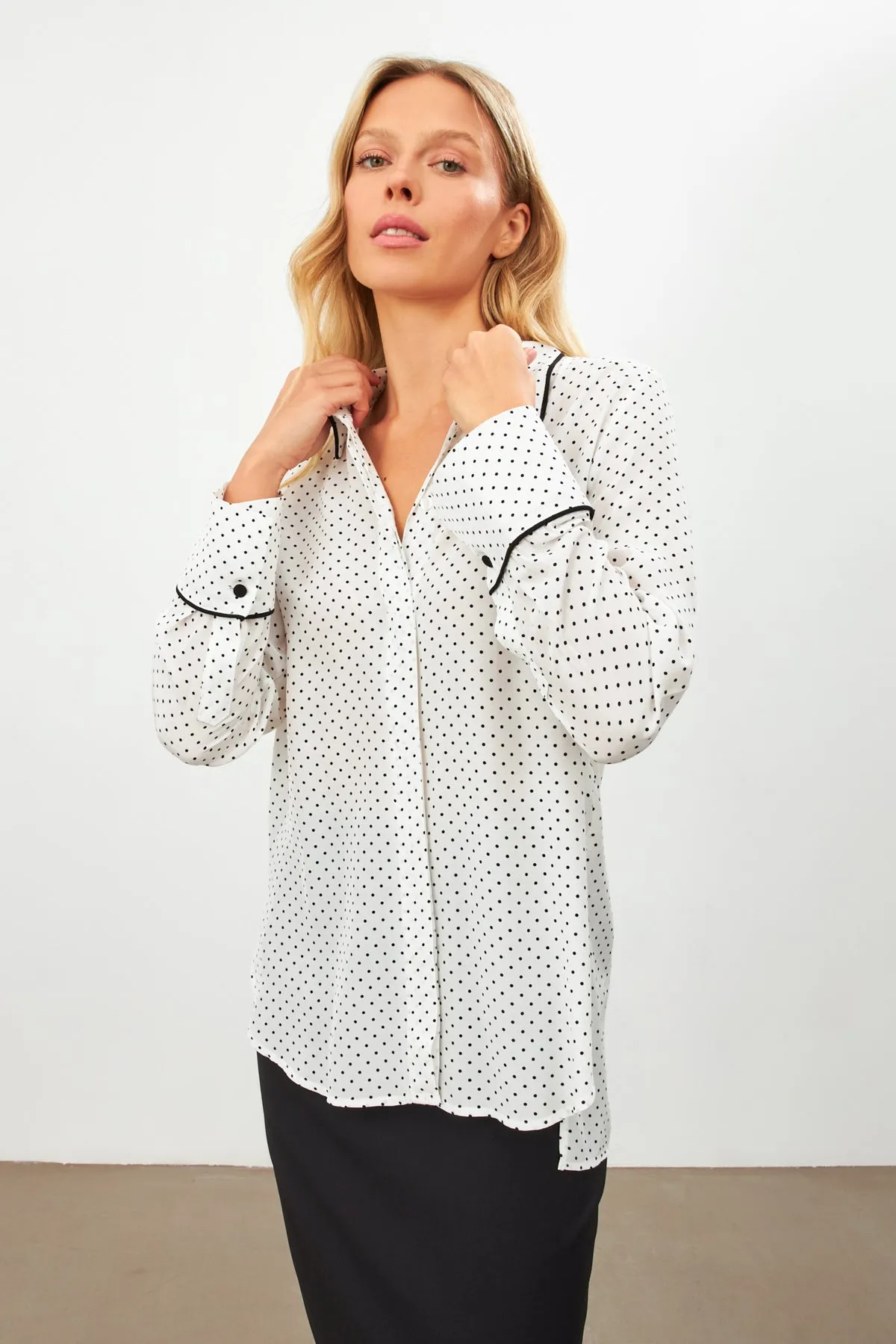 Setre Polka Dot Patterned Long Sleeve Shirt Black/Ecru