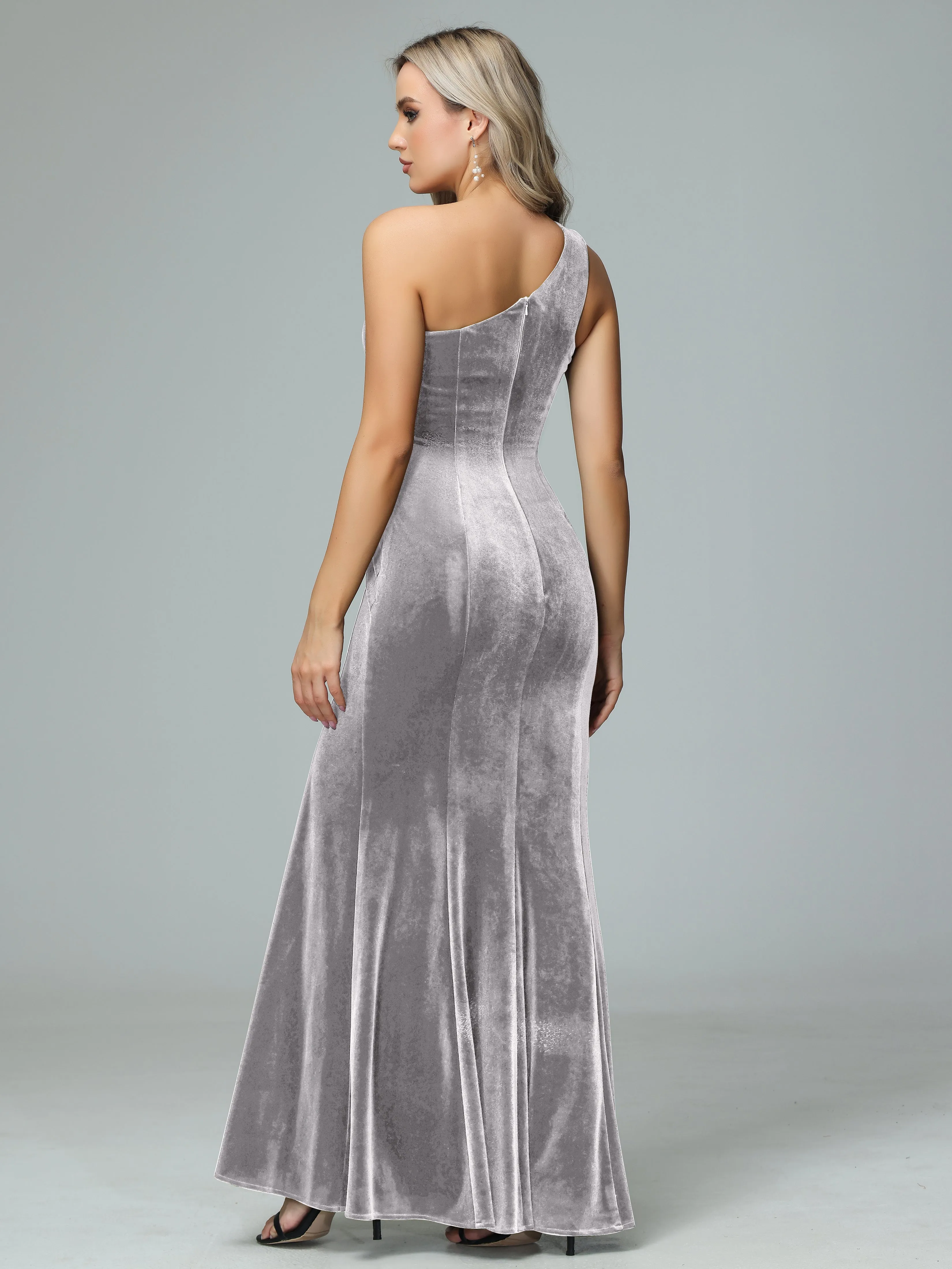 Sheath One Shoulder Velvet Bridesmaid Dresses with Slit