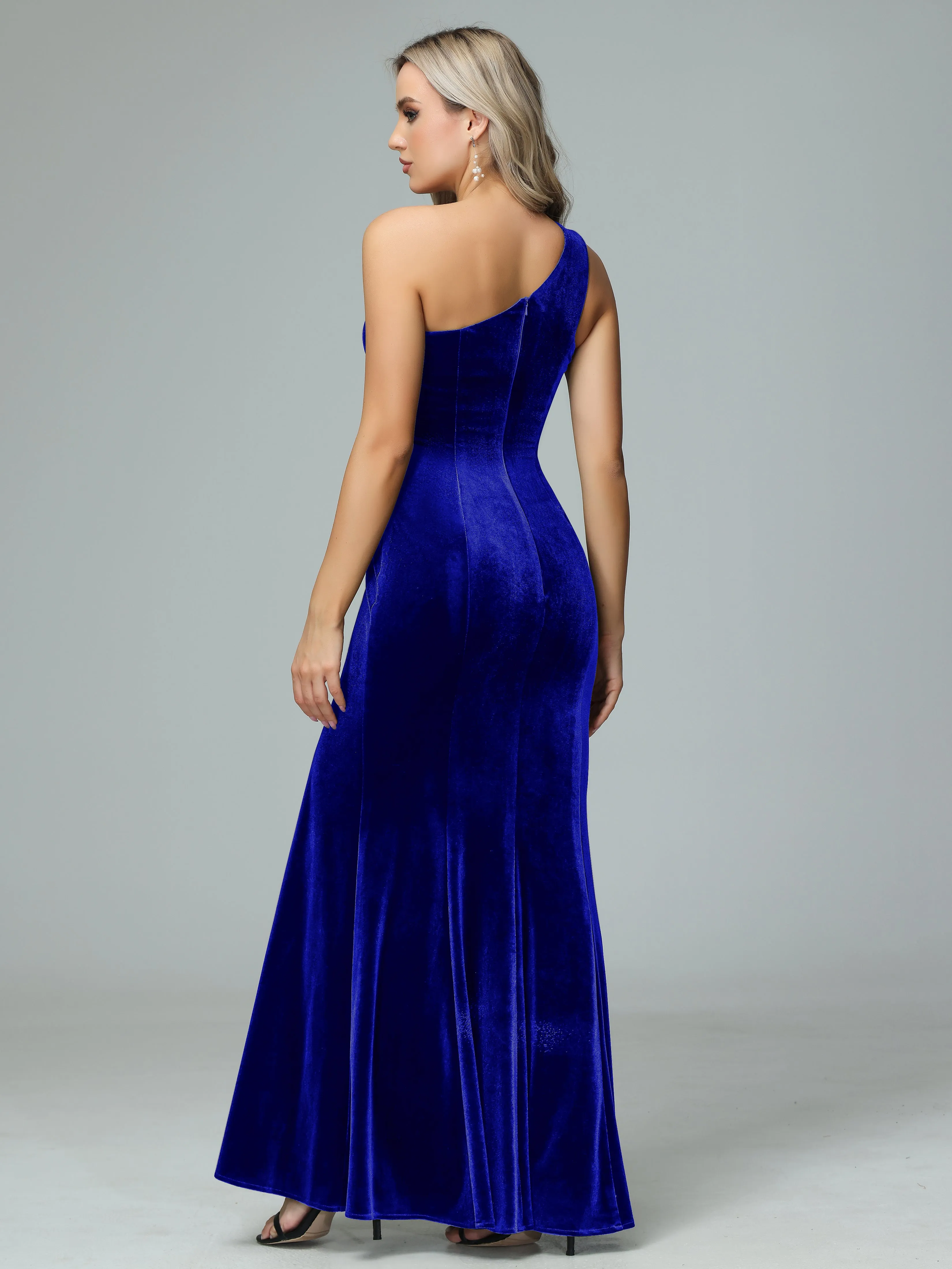 Sheath One Shoulder Velvet Bridesmaid Dresses with Slit