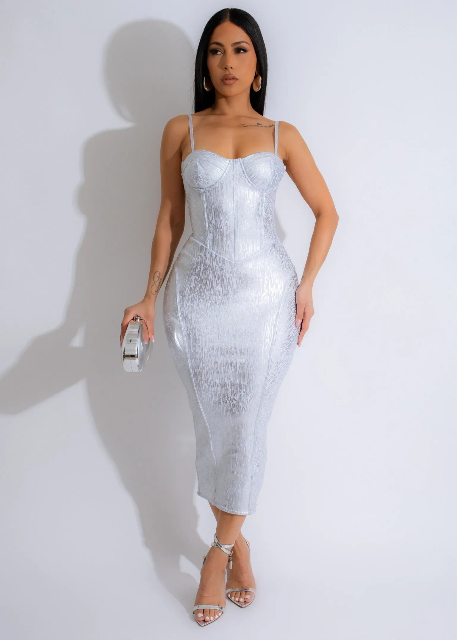 Shimmer Midi Dress Silver