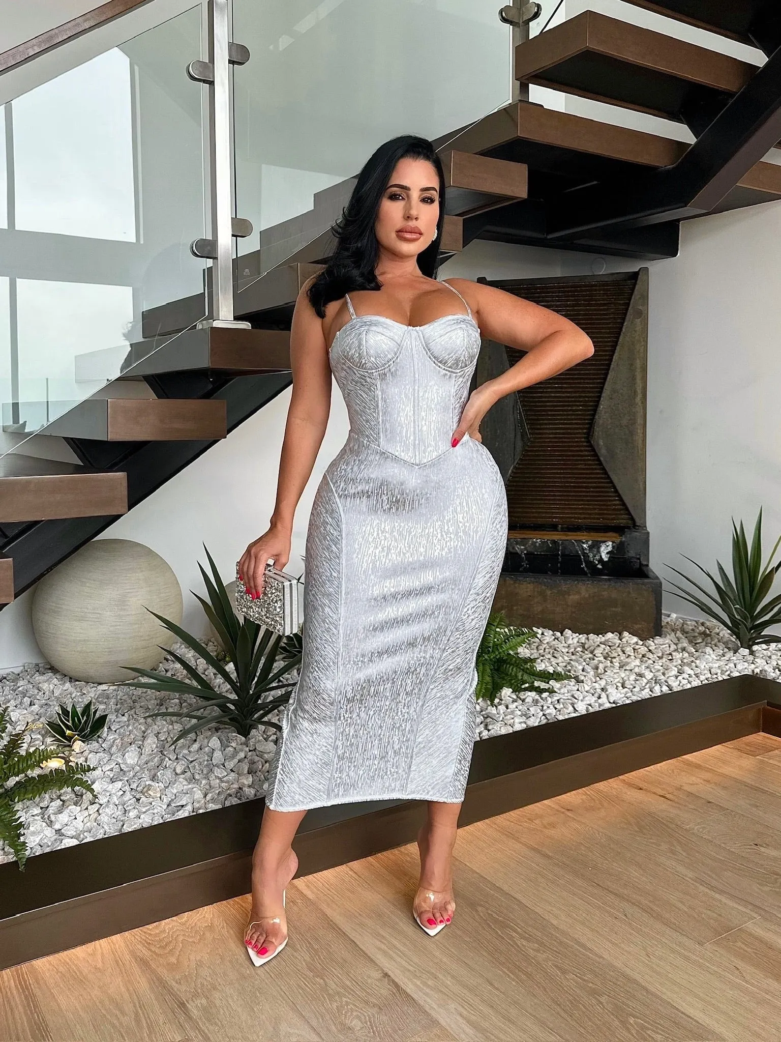 Shimmer Midi Dress Silver