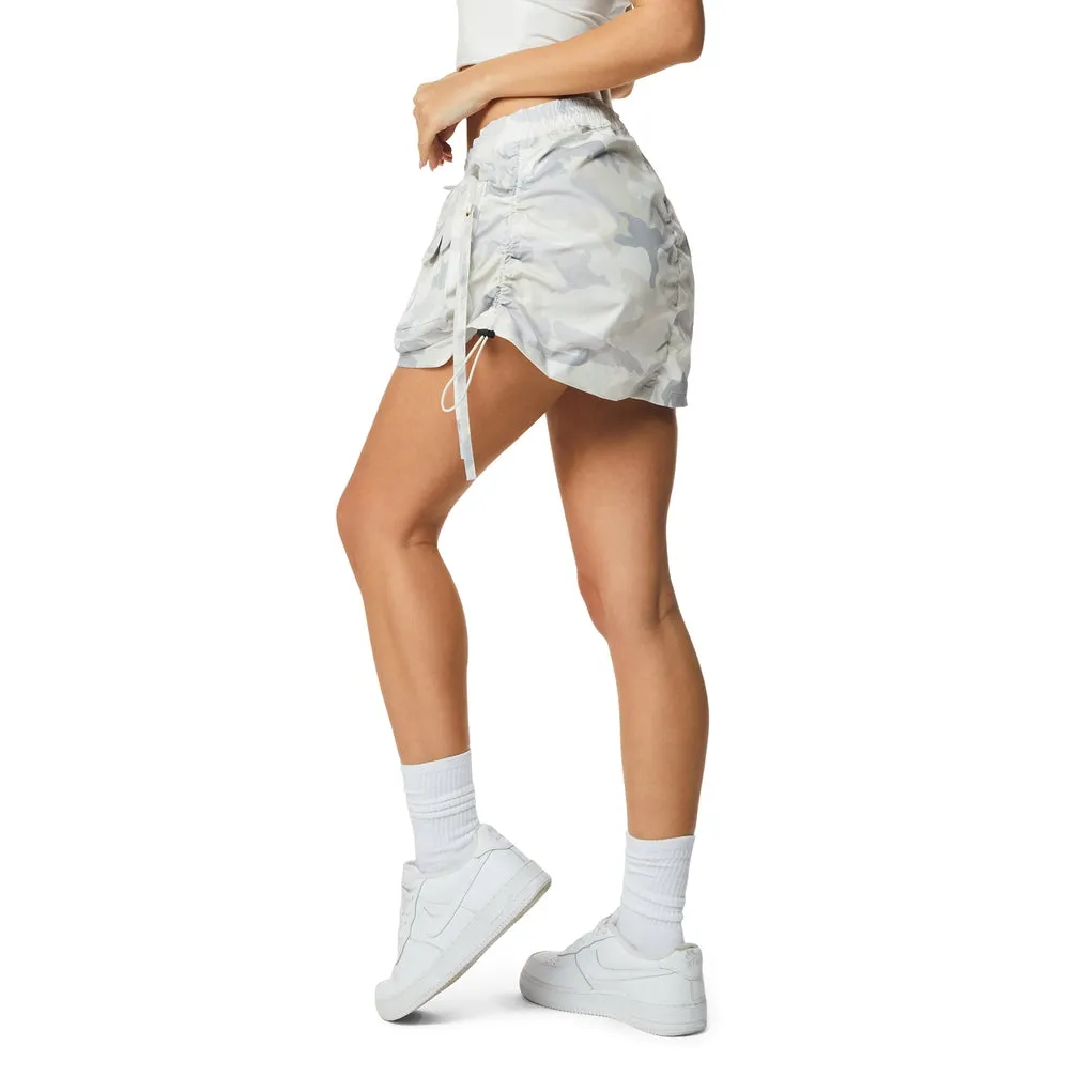 Shirring Utility Mini Skirt - Oatmeal Camo