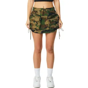 Shirring Utility Mini Skirt - Wood Camo