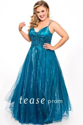 Tease Prom 2046 size 16 Teal shimmer ball gown prom dress evening gown